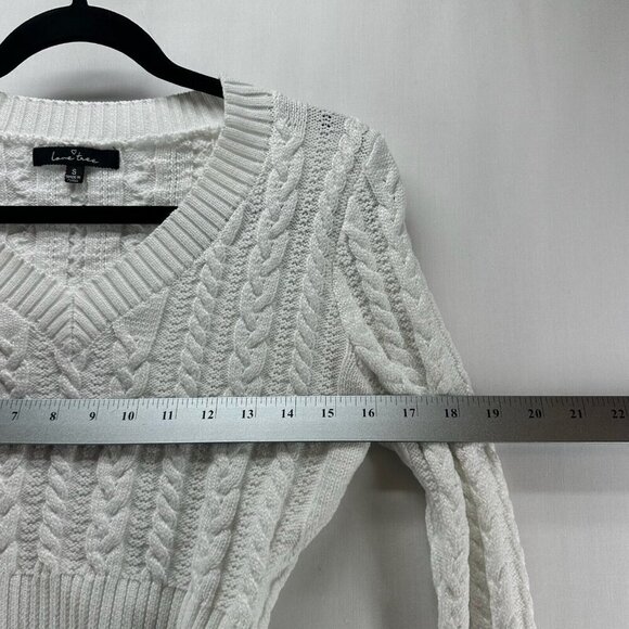 Love Tree Cropped Sweater Women Sz S Cable Knit Pullover V-Neck Minimalist White - Picture 9 of 11